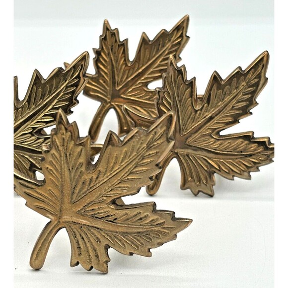 Solid Brass Maple Leaf Napkin Holders Vintage Lot of 7 Gold Fall Autumn Decor - Picture 3 of 11